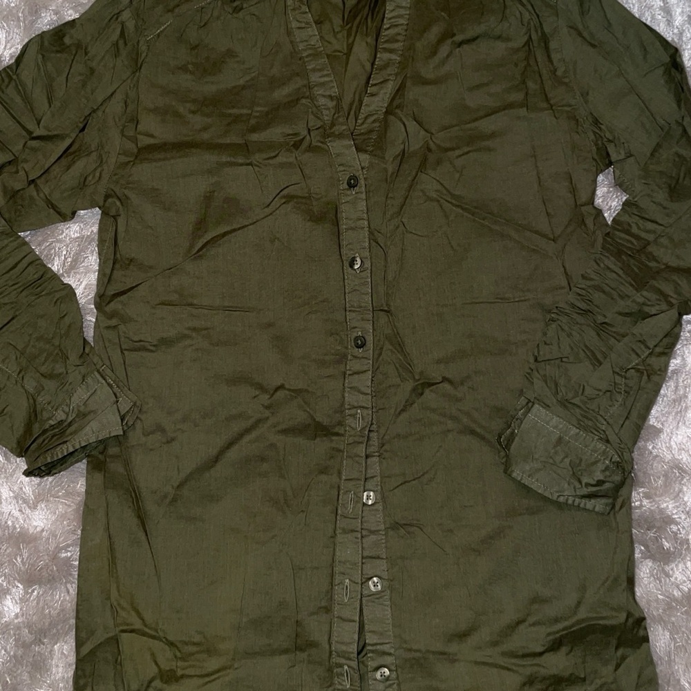 Olive Green Button-Up Long Shirt